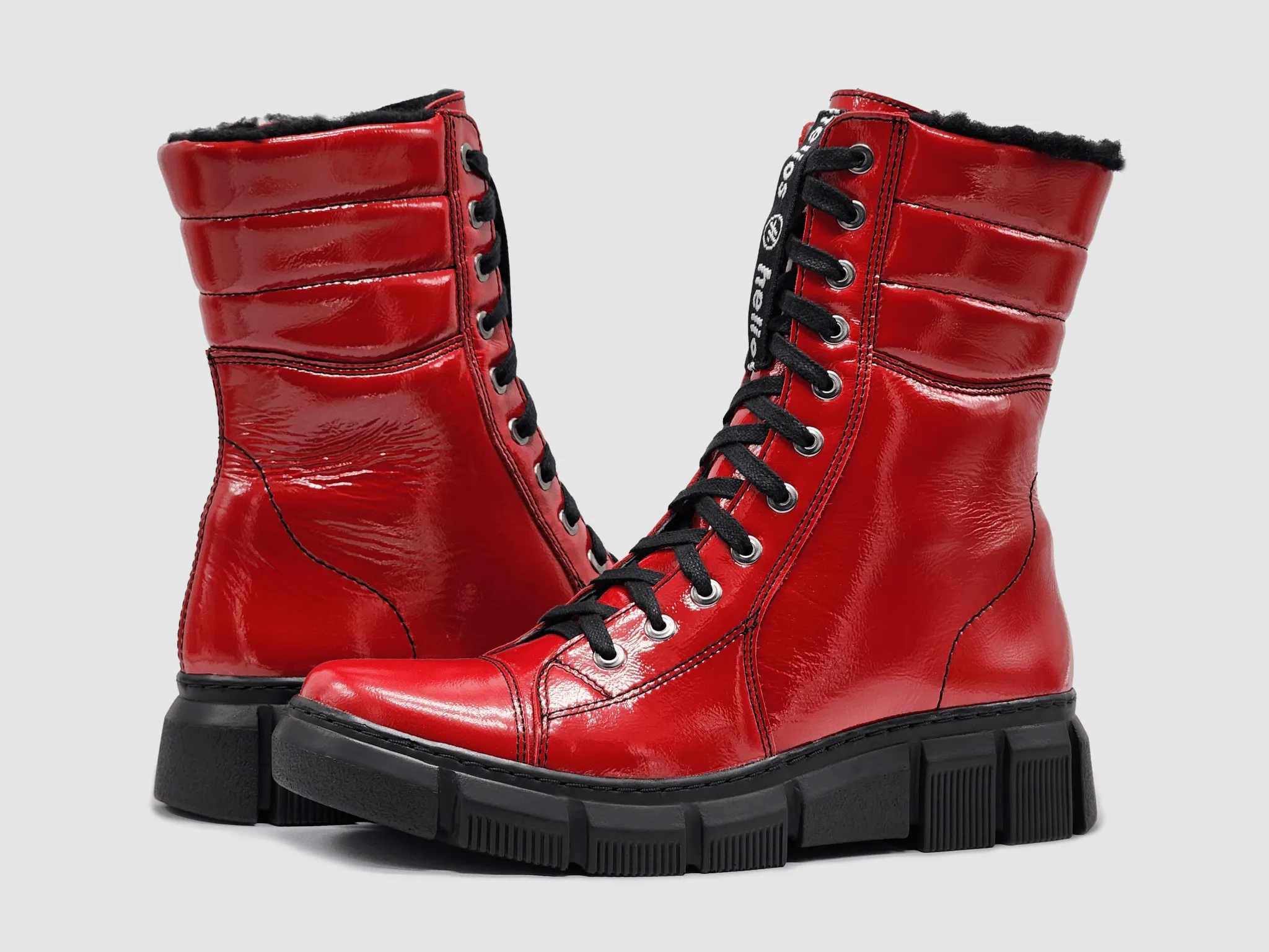 Women's Helios Medusa Fur-Lined Zip-Up Leather Boots - Red Igg Boots