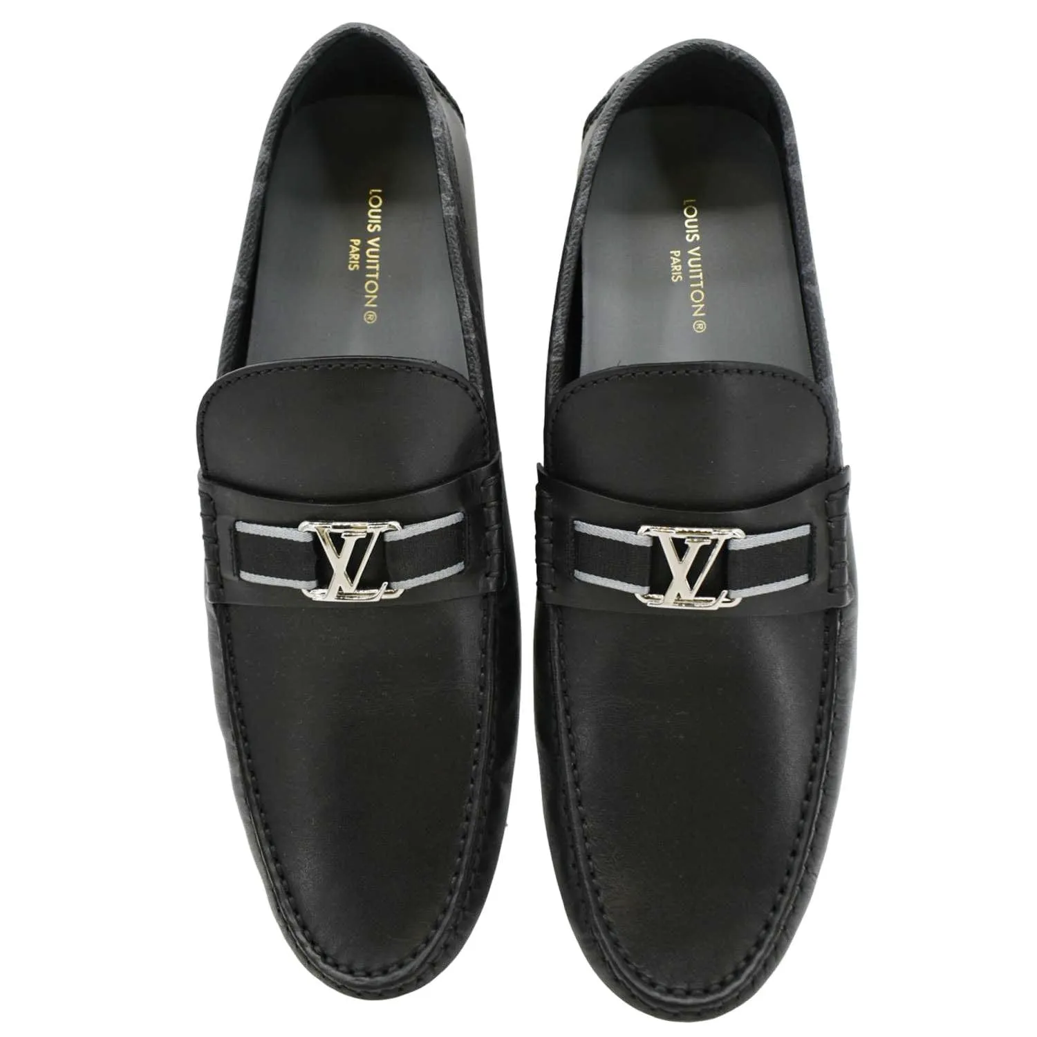 Loafers Camo LOUIS VUITTON Hockenheim Moccasin Leather Loafers Black US 10