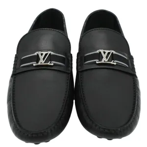 LOUIS VUITTON Hockenheim Moccasin Leather Loafers Black US 10 Crystal Loafers
