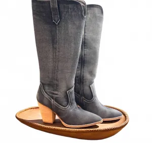Low Places Knee High Western Boots In Washed Dark Blue Denim Russells Boots