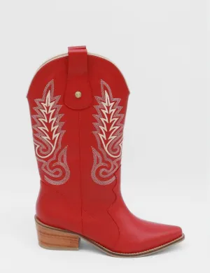Extra Extra Wide Boots Loyal western cowboy boots in red leather women's shoes