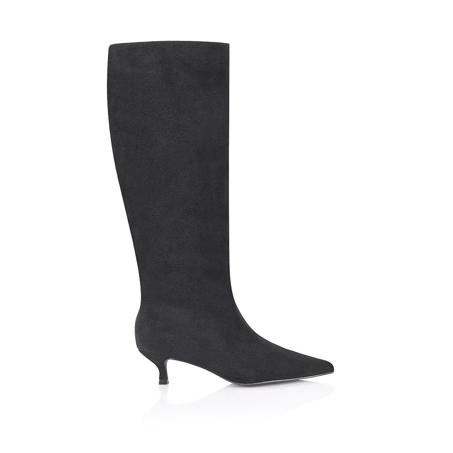 Lucila Knee High Boots - Black Micro Mid Calf Combat Boots