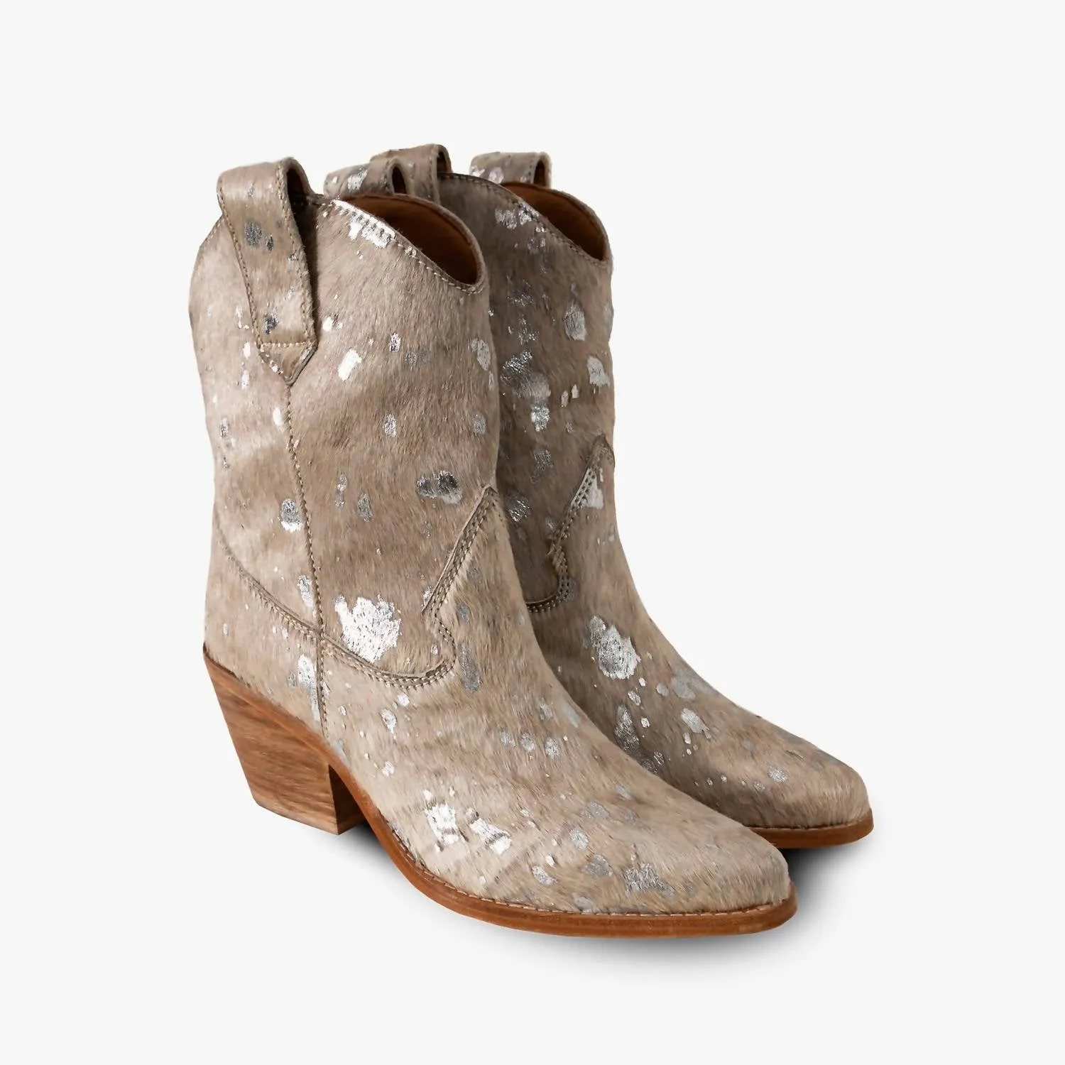 Kid Cowboy Boots Women's Leather Western Calf Boots In Beige