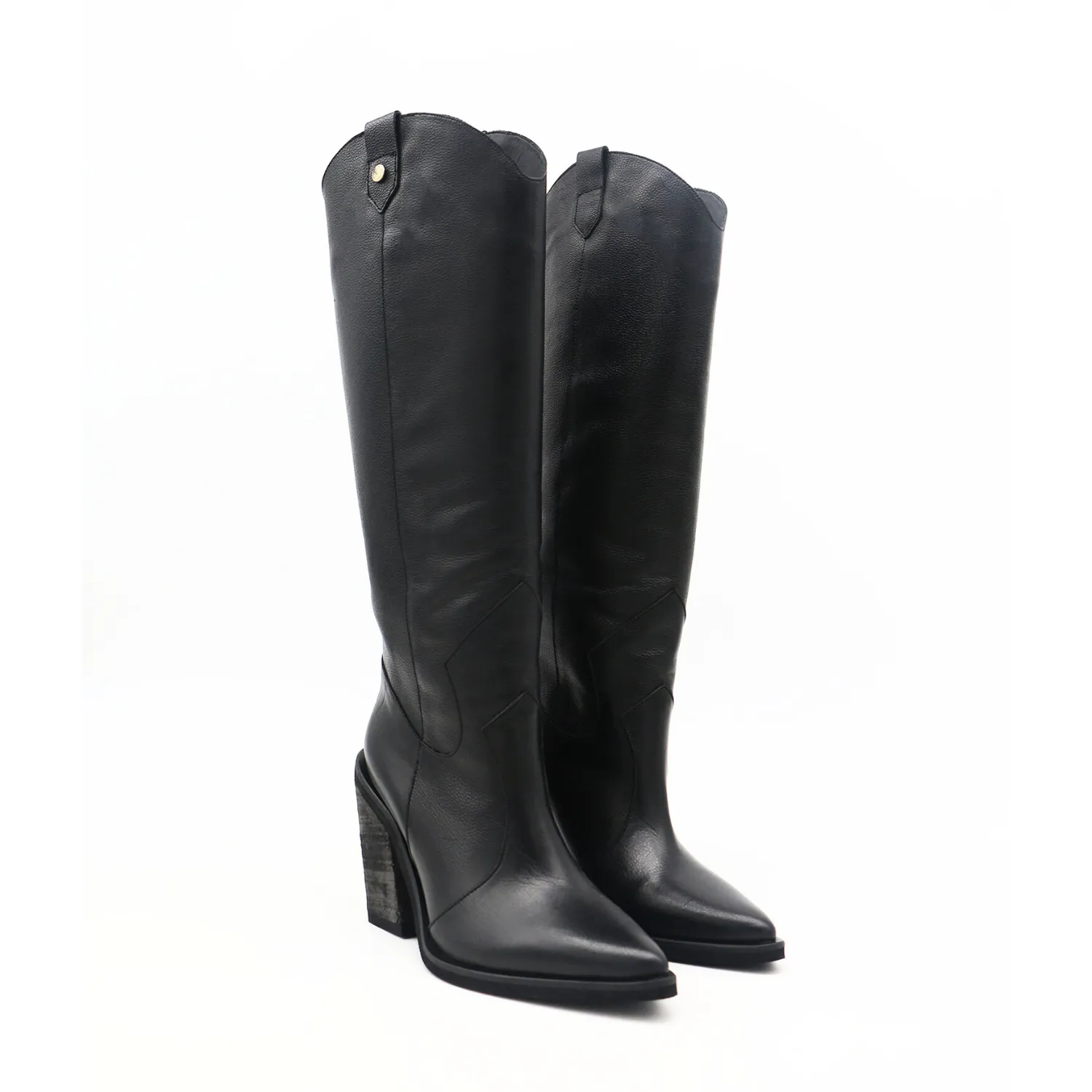Macao western knee-high tall boots in black leather women's shoes Dresses And Knee High Boots