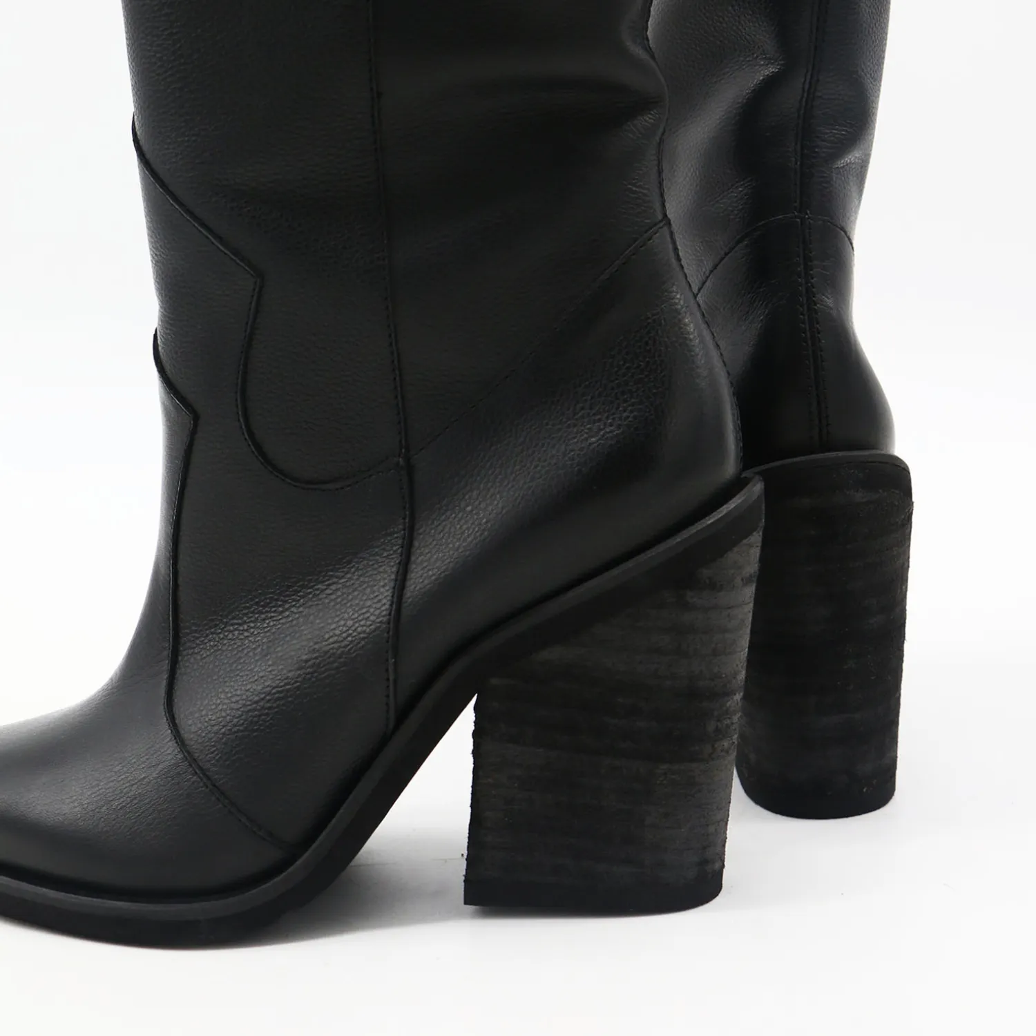 Macao western knee-high tall boots in black leather women's shoes Steel-toe Boots