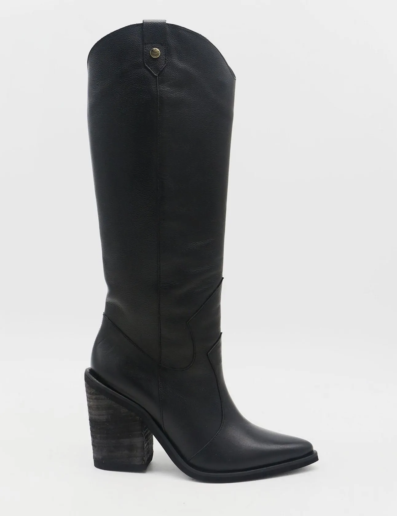 Military Hiking Boots Macao western knee-high tall boots in black leather women's shoes