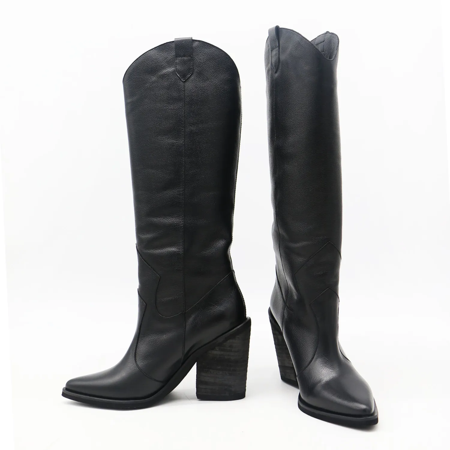 Boots Outfit Macao western knee-high tall boots in black leather women's shoes