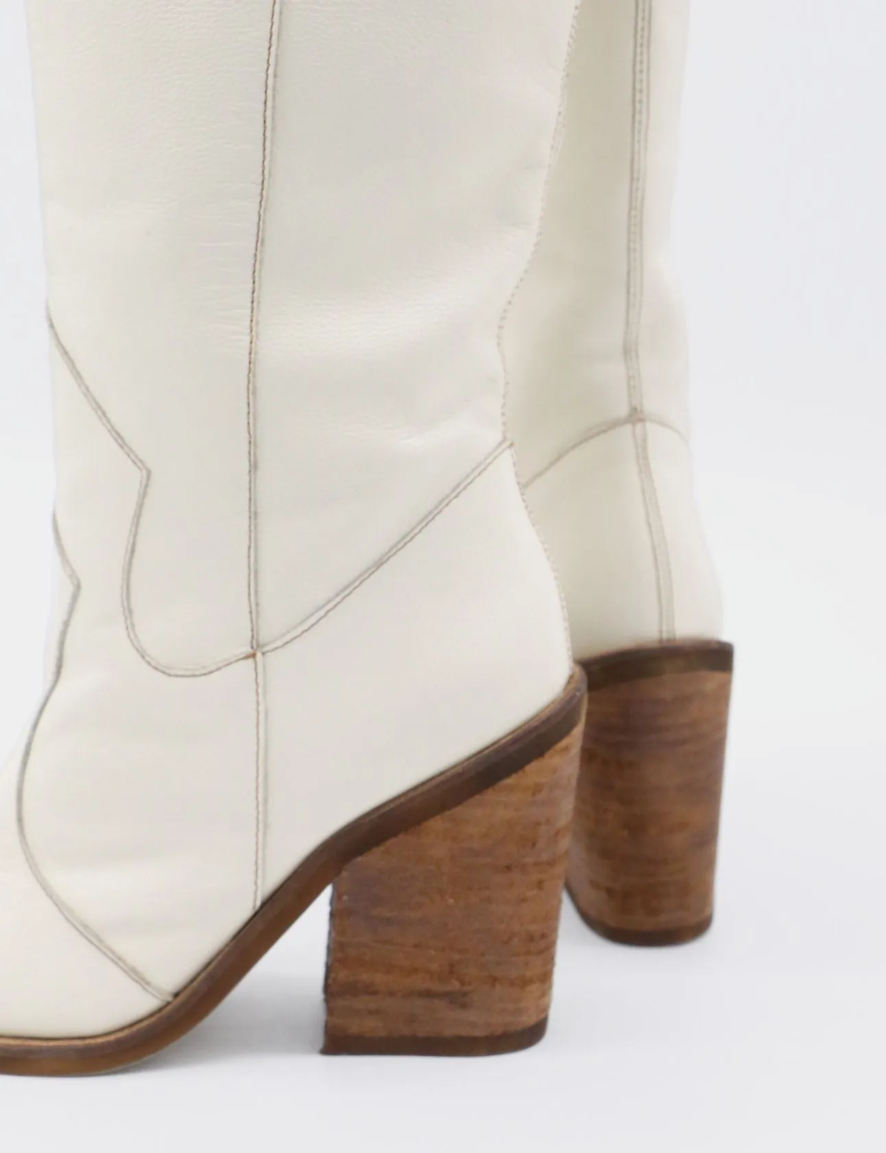 Macao western knee-high tall boots in off white leather women's shoes Sabbath Fairy Boots