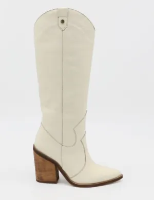 Glitter Thigh High Boots Macao western knee-high tall boots in off white leather women's shoes