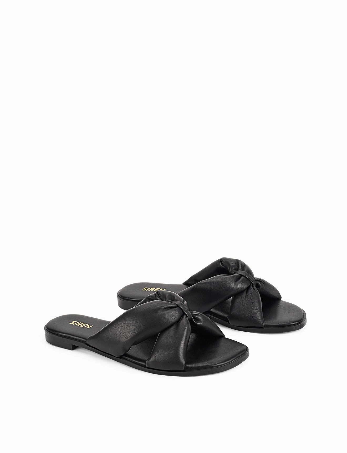 Madeline Flat Slides - Black Leather Flat Shoes Rubi