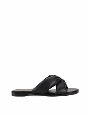 Madeline Flat Slides - Black Leather Flat Bottom Gym Shoes