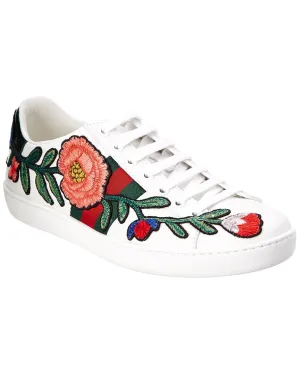 Gucci Ace Embroidered Leather Sneaker Business Casual With Sneakers