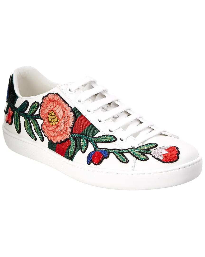 White Shoelaces For Sneakers Gucci Ace Embroidered Leather Sneaker