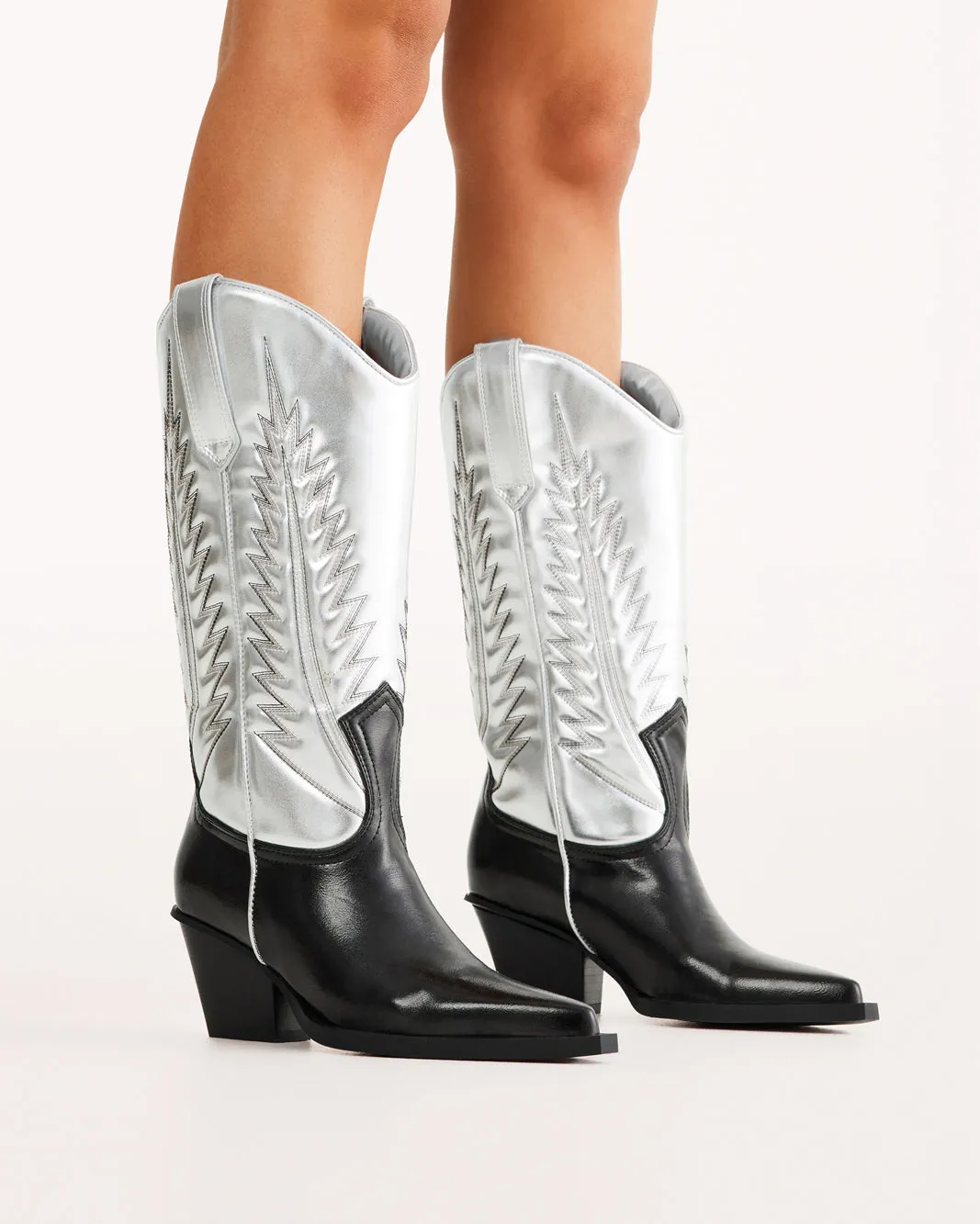 MARMALADE - BLACK-SILVER METALLIC Narrow Calf Dress Boots