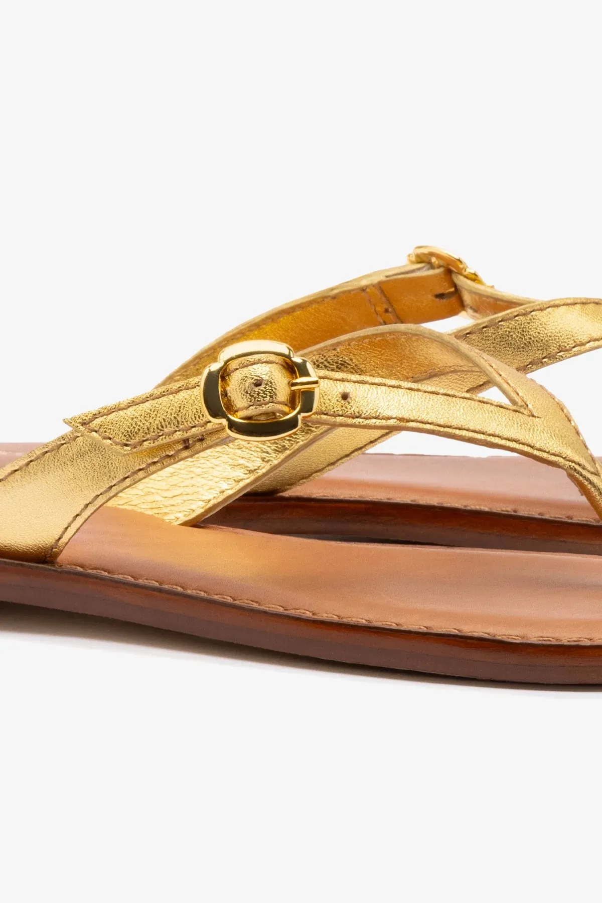 Mary Kate Flat Sandal In Gold Metallic Leather Flat Feet Shoes Store