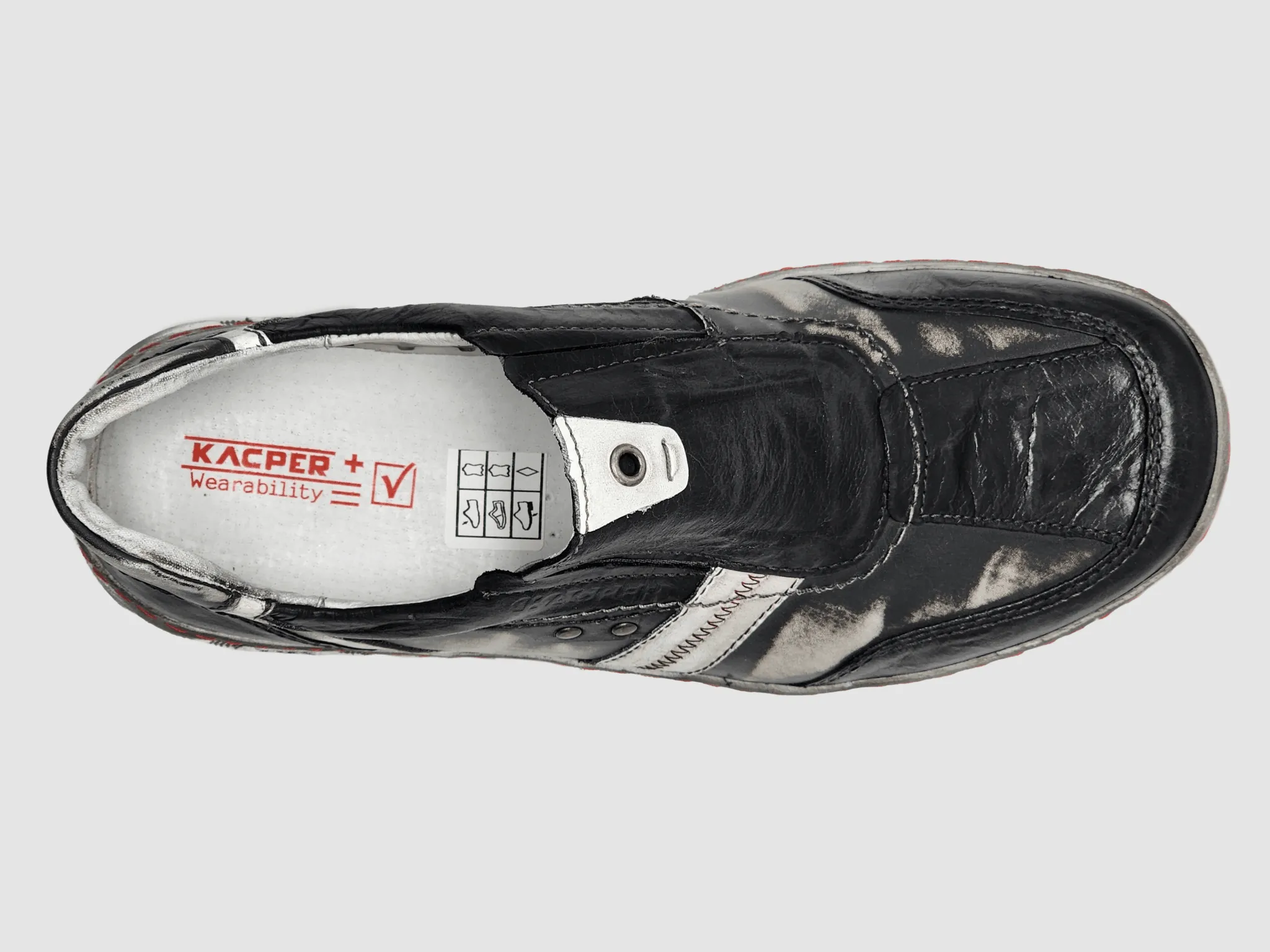 Men's Comfort Slip-On Leather Shoes - Black/White Laceless Slip On Sneakers