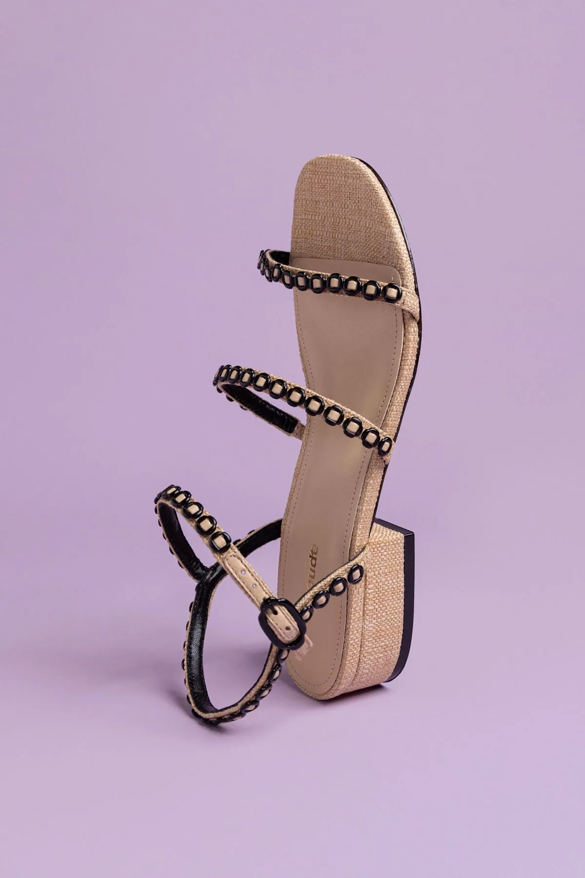 Motion Control Running Shoes Flat Feet Milanina Flat Sandal In Beige Raffia