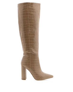 MILLA - NUDE CROC Red Kitten Heel Boots