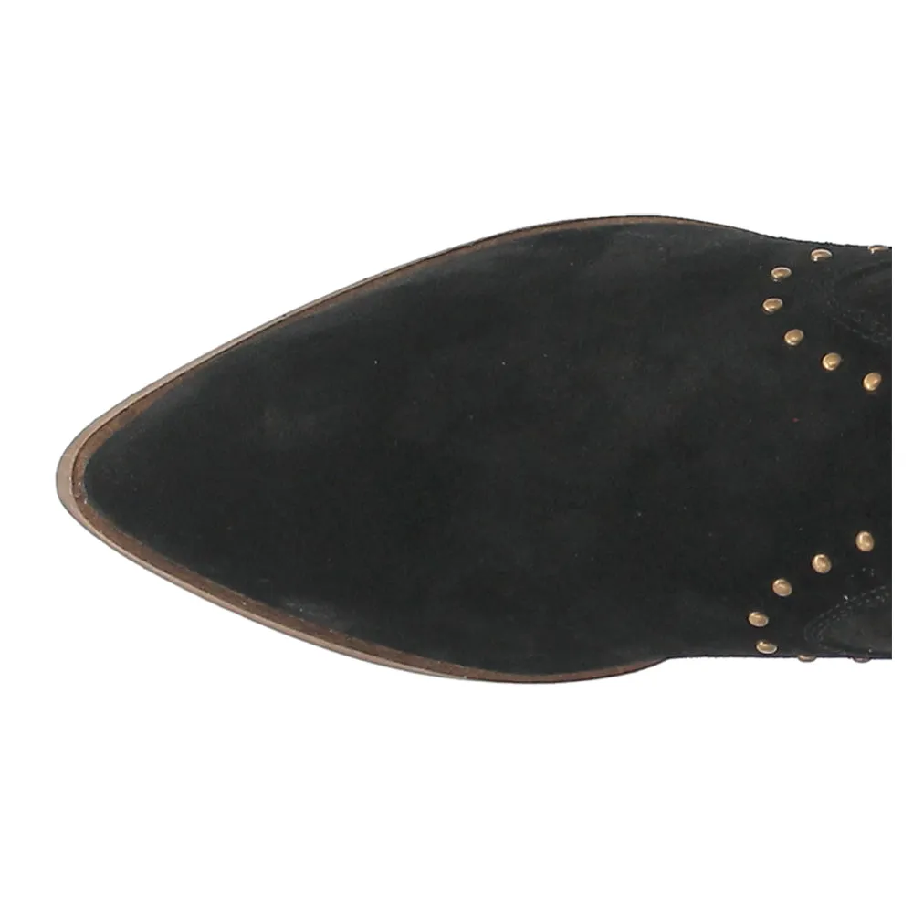 Miss Priss Cut-Outs Studded Pointed Toe Zippered Cowboy Booties Wide Leg Knee High Boots