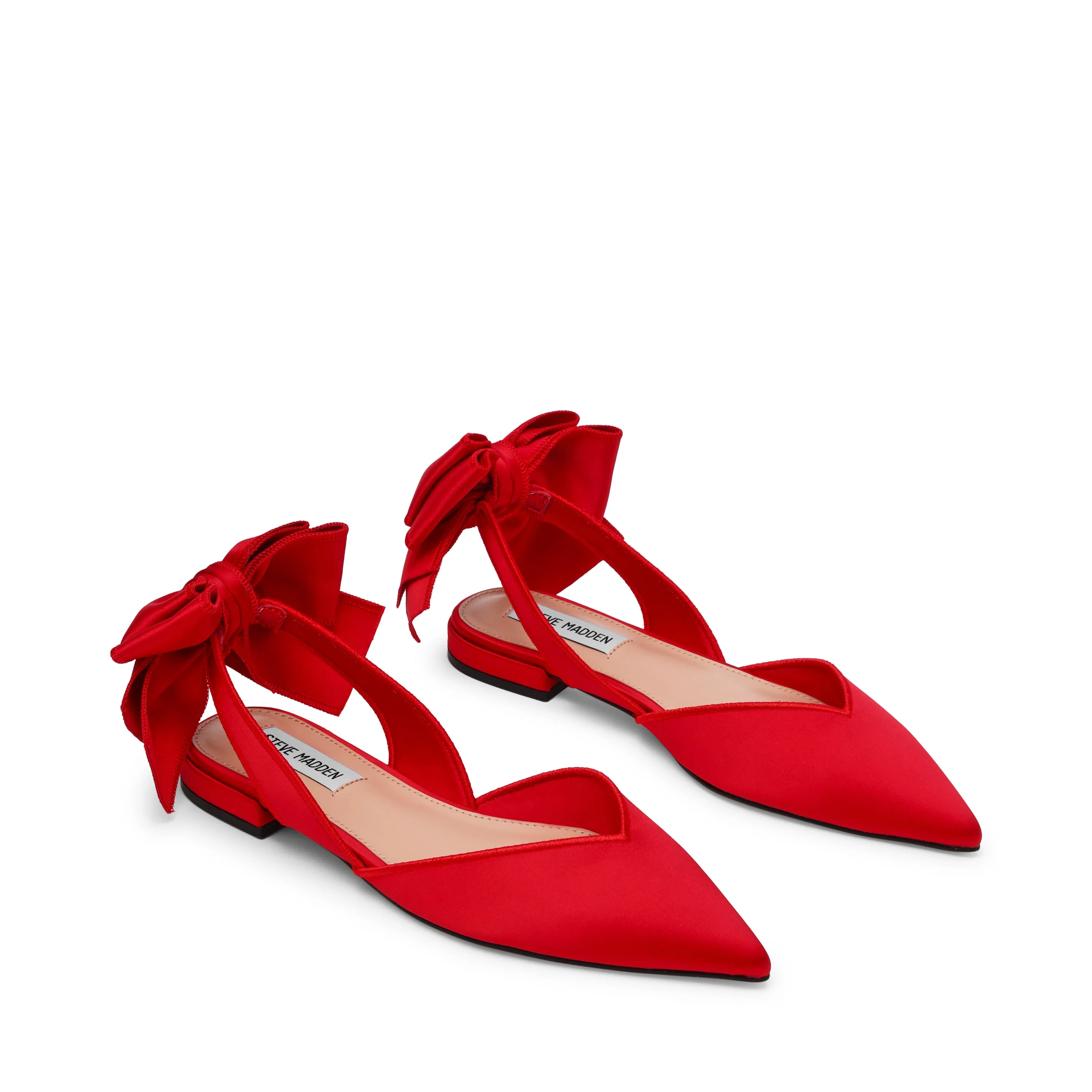 Synthia Flat Shoe RED SATIN Gold Flat Evening Shoes