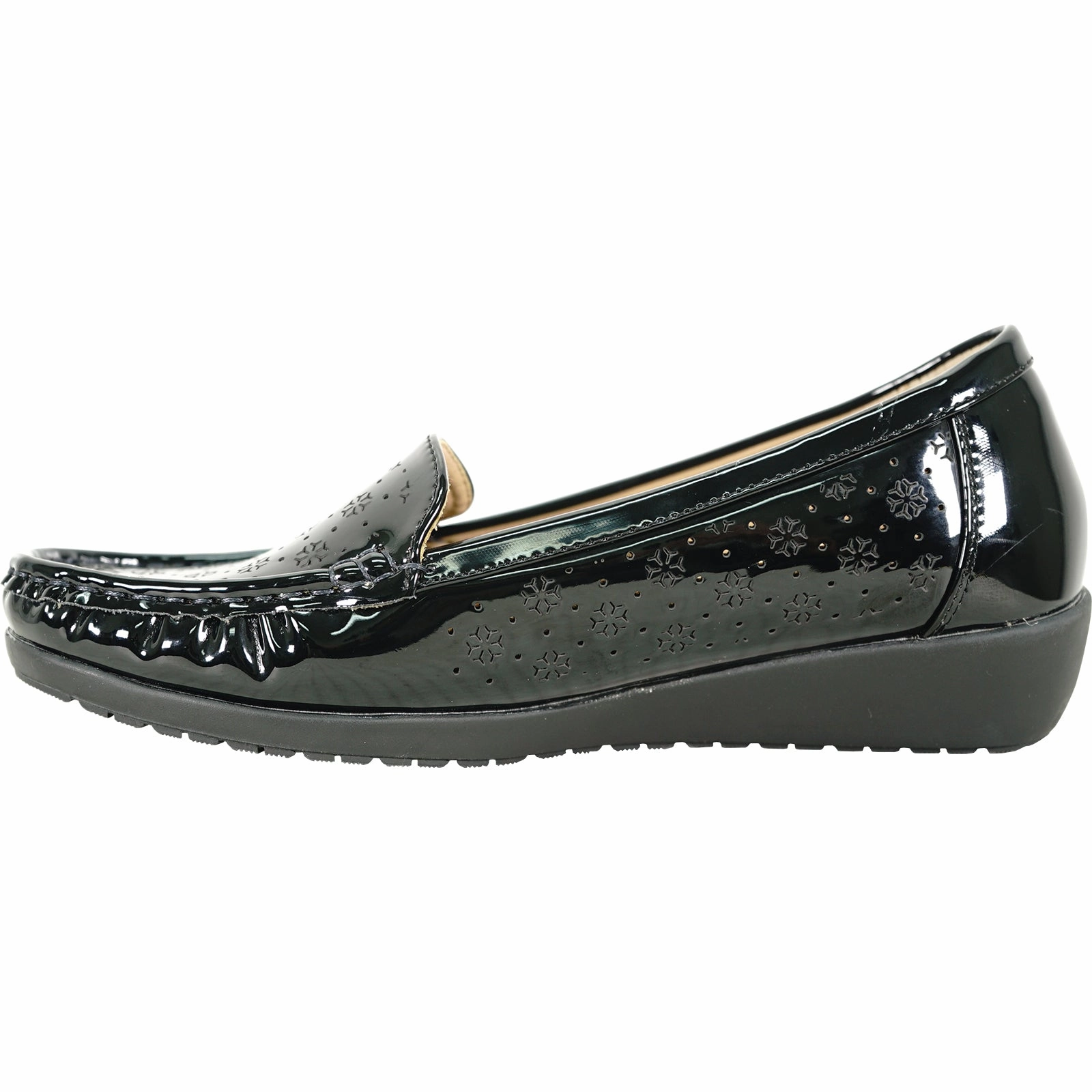 Slip On Golf Shoes KOZI Women Comfort Casual Shoe ML3255 Wedge Slip-On Loafer Black Patent
