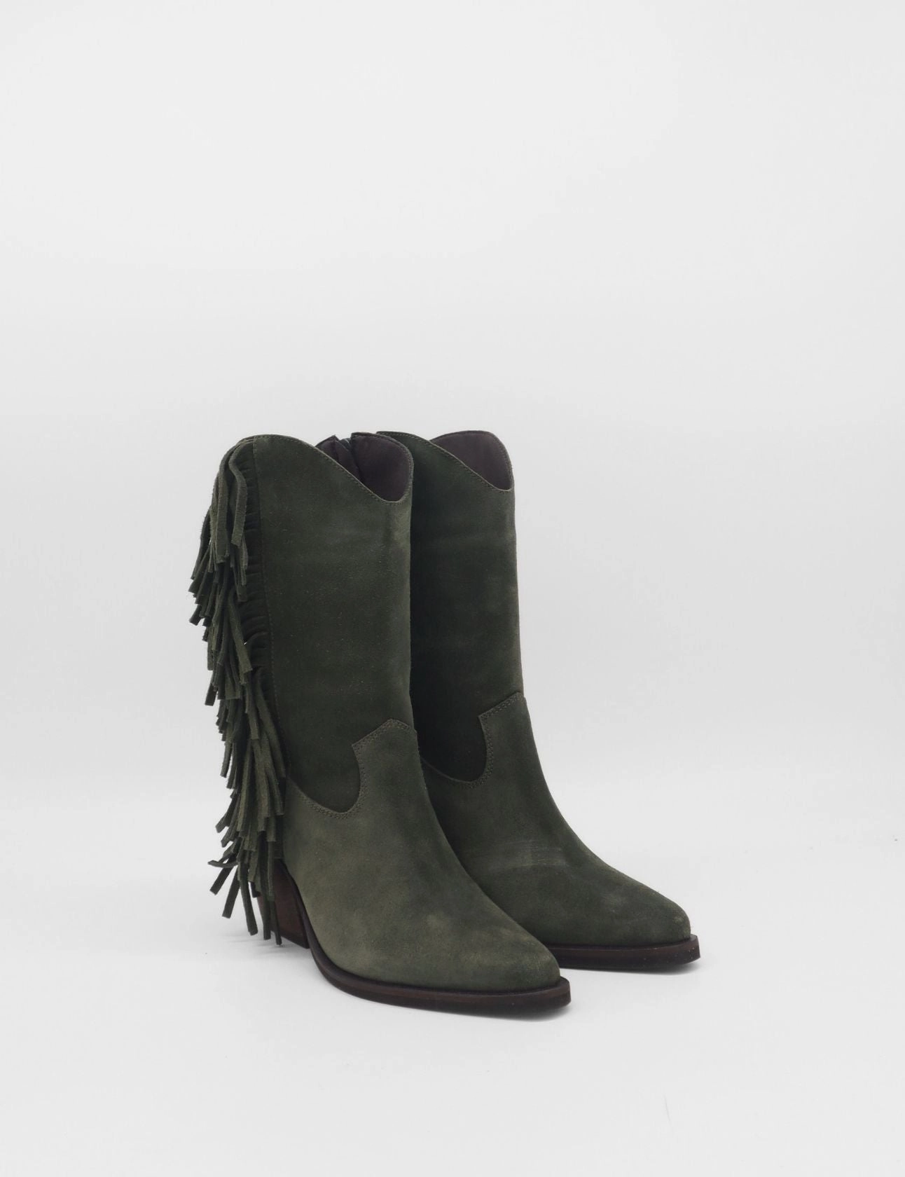 High End Boots Freedom fringe western cowboy boots in olive suede leather womens shoes