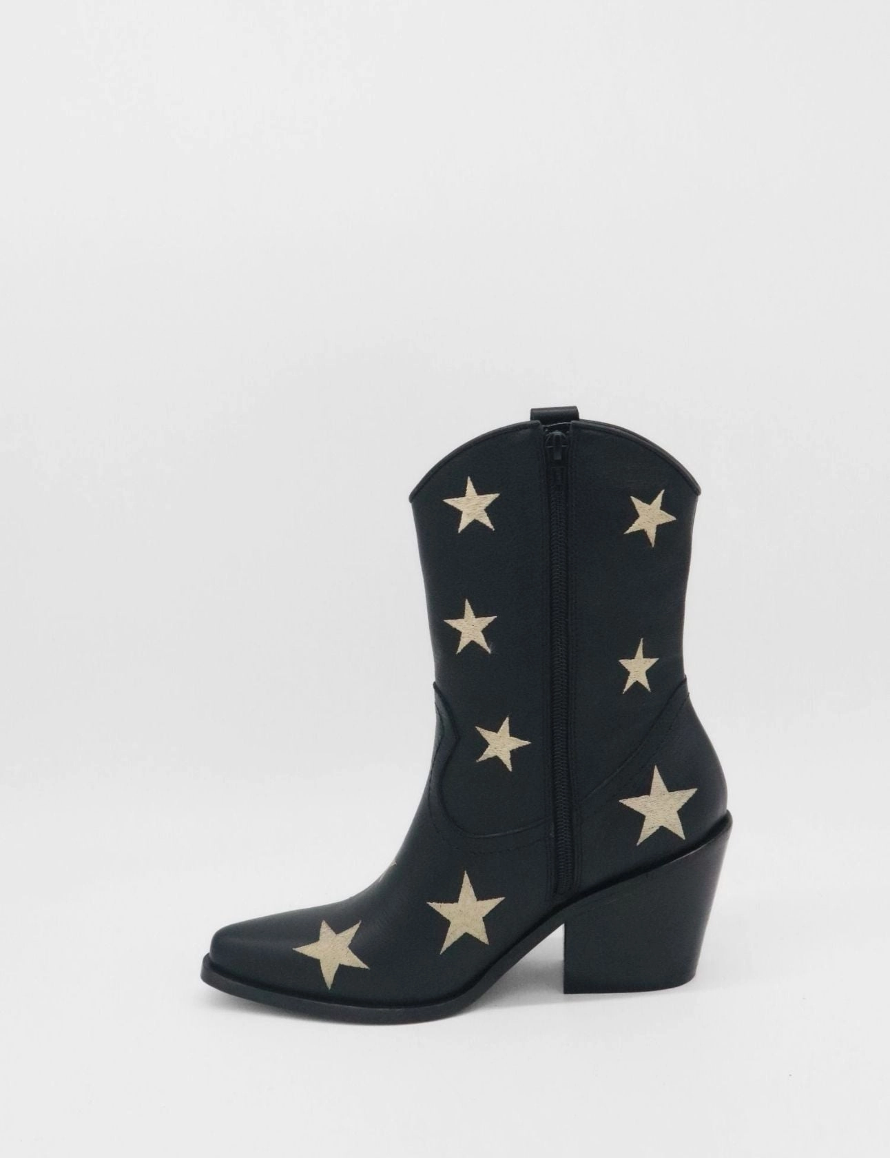 Moonlight western inspired cowboy boots in black leather womens shoes Ankle Boots With Thick Heel