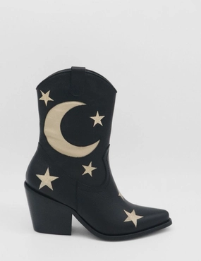 Moonlight western inspired cowboy boots in black leather womens shoes Ankle Boots With Clear Heel