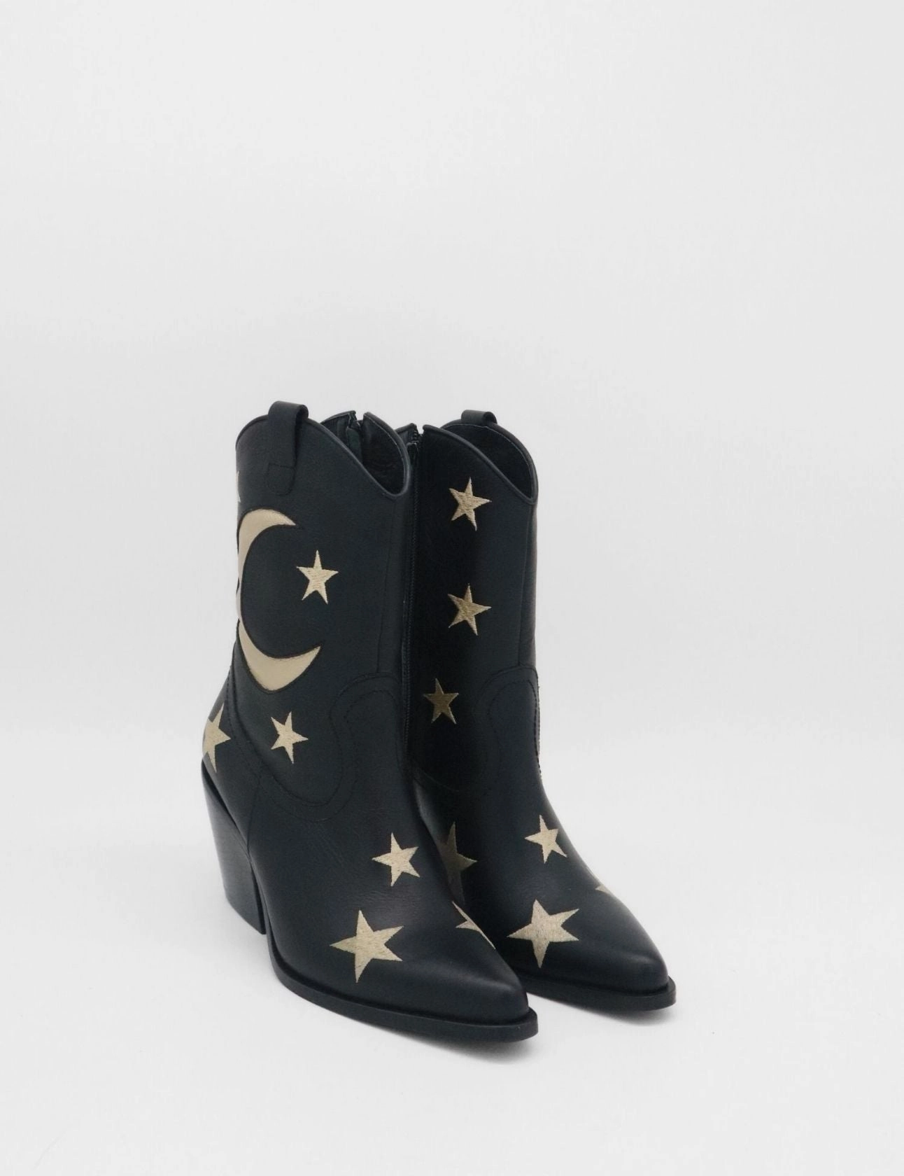 Moonlight western inspired cowboy boots in black leather womens shoes Gold Sparkly Ankle Boots