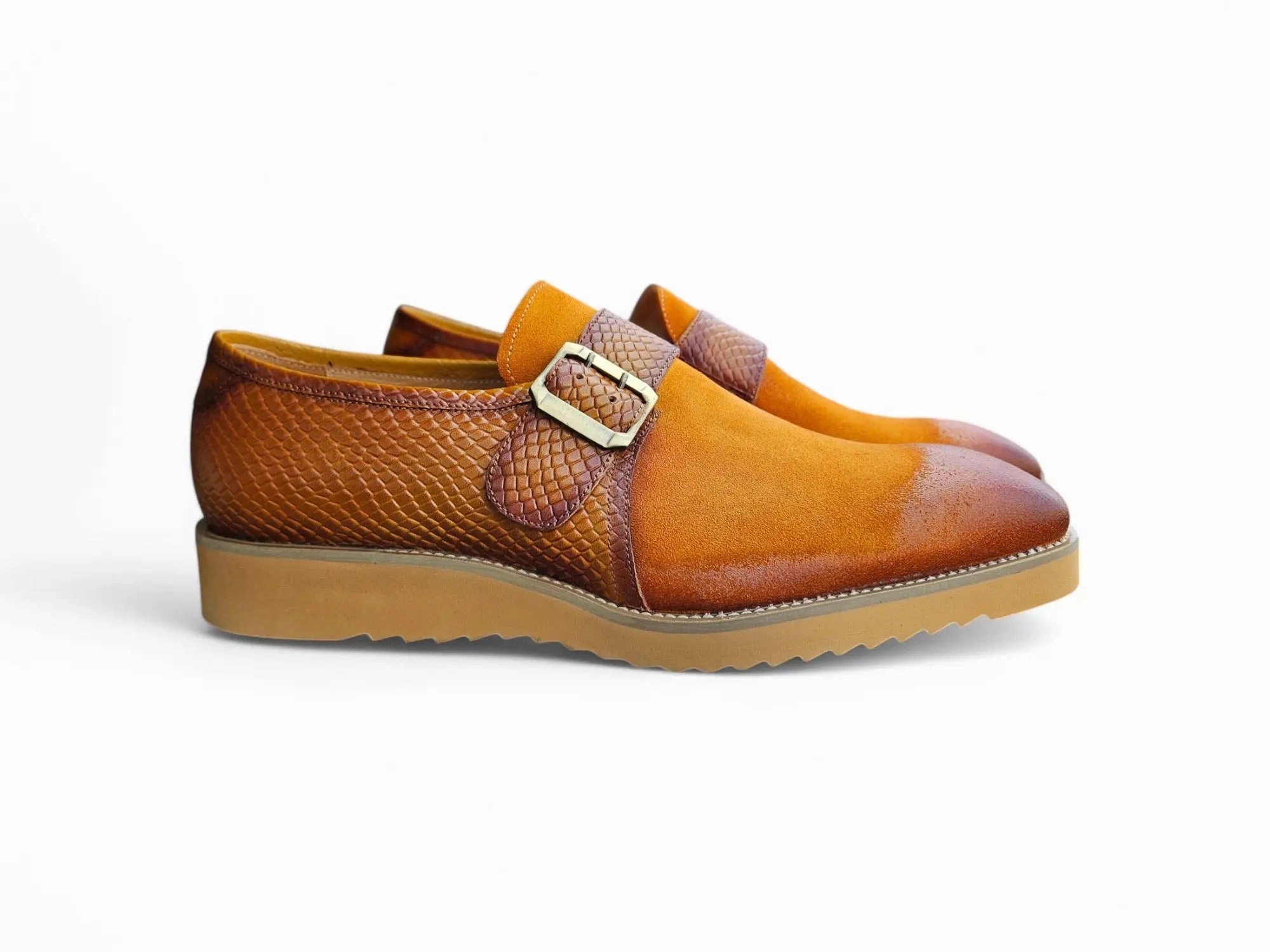 Slip On Platform Wedge Multi Media Buckle Monkstrap Slip-on