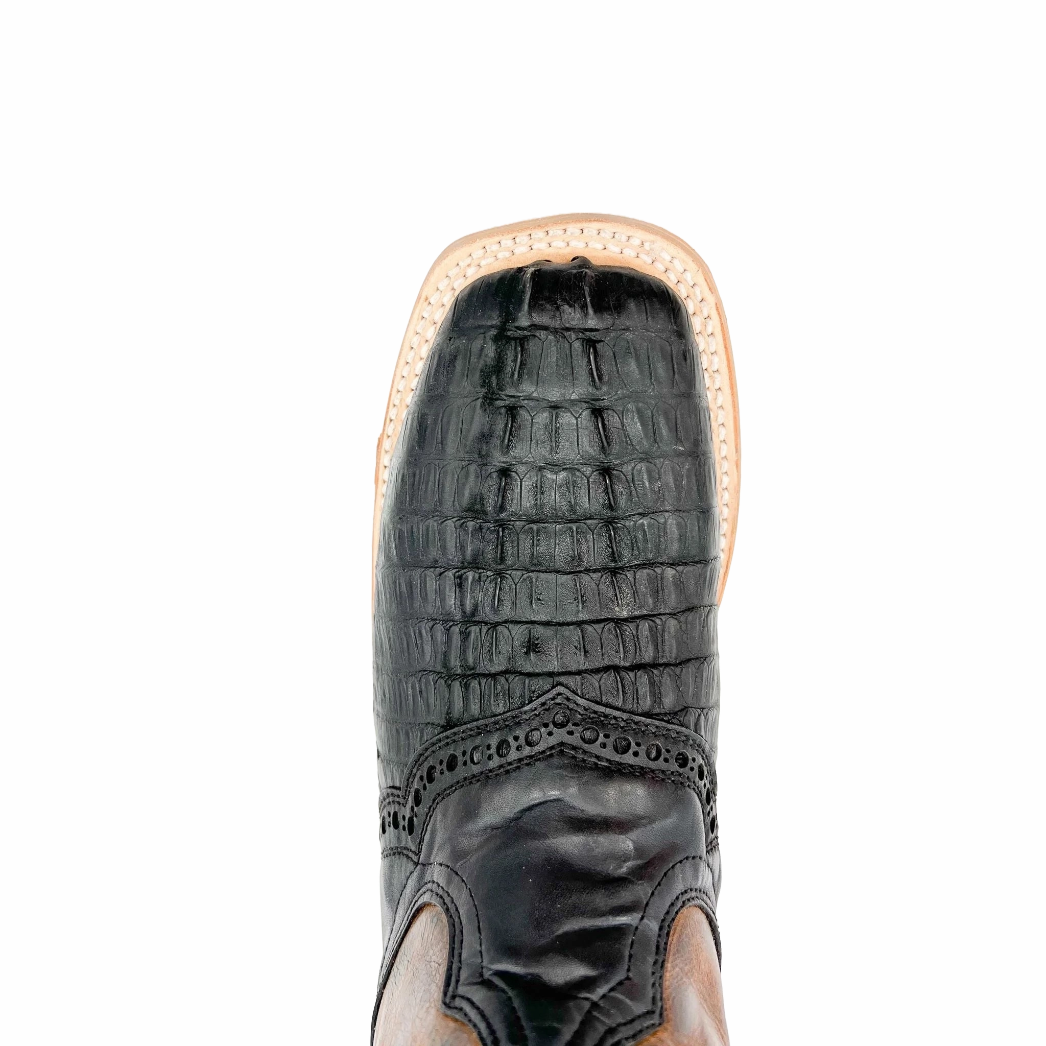 Corral Men's Rodeo Black Caiman Embroidery & Overlay Boots A4282 Square Toe Ankle Low Heel