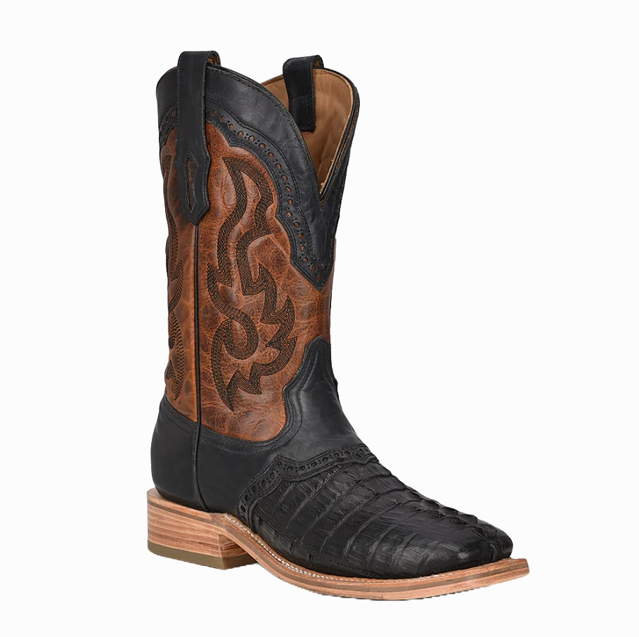 Corral Men's Rodeo Black Caiman Embroidery & Overlay Boots A4282 Motorcycle Touring Boots