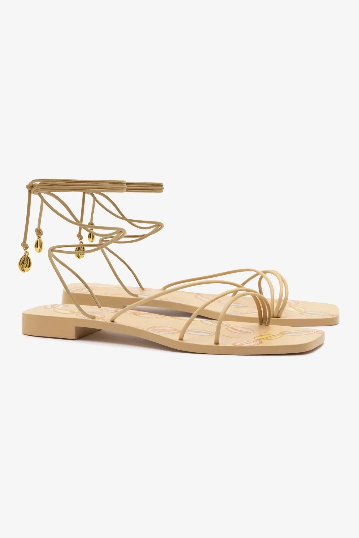 Style And Co Shoes Flats Nadia Flat Sandal In Beige Leather