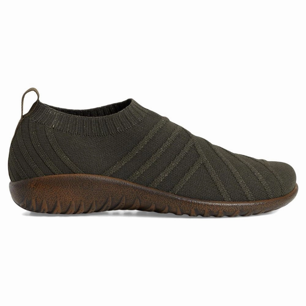 Naot Okahu Olive/Gold Knit Sneaker (Women's) Slip-on Cosmic Glow Skate Shoe