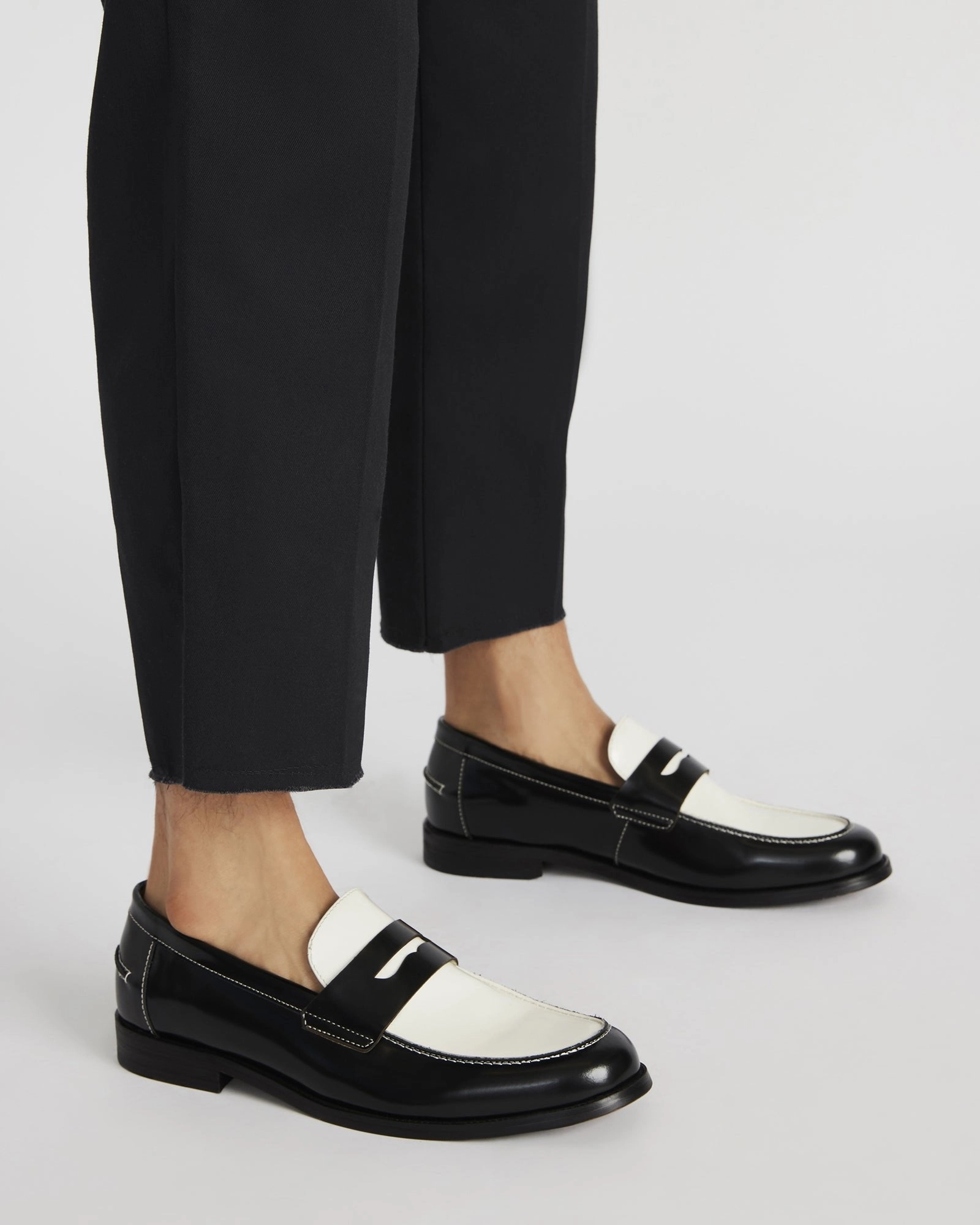 NATAN BLACK/WHITE LEATHER Rose Gold Loafers