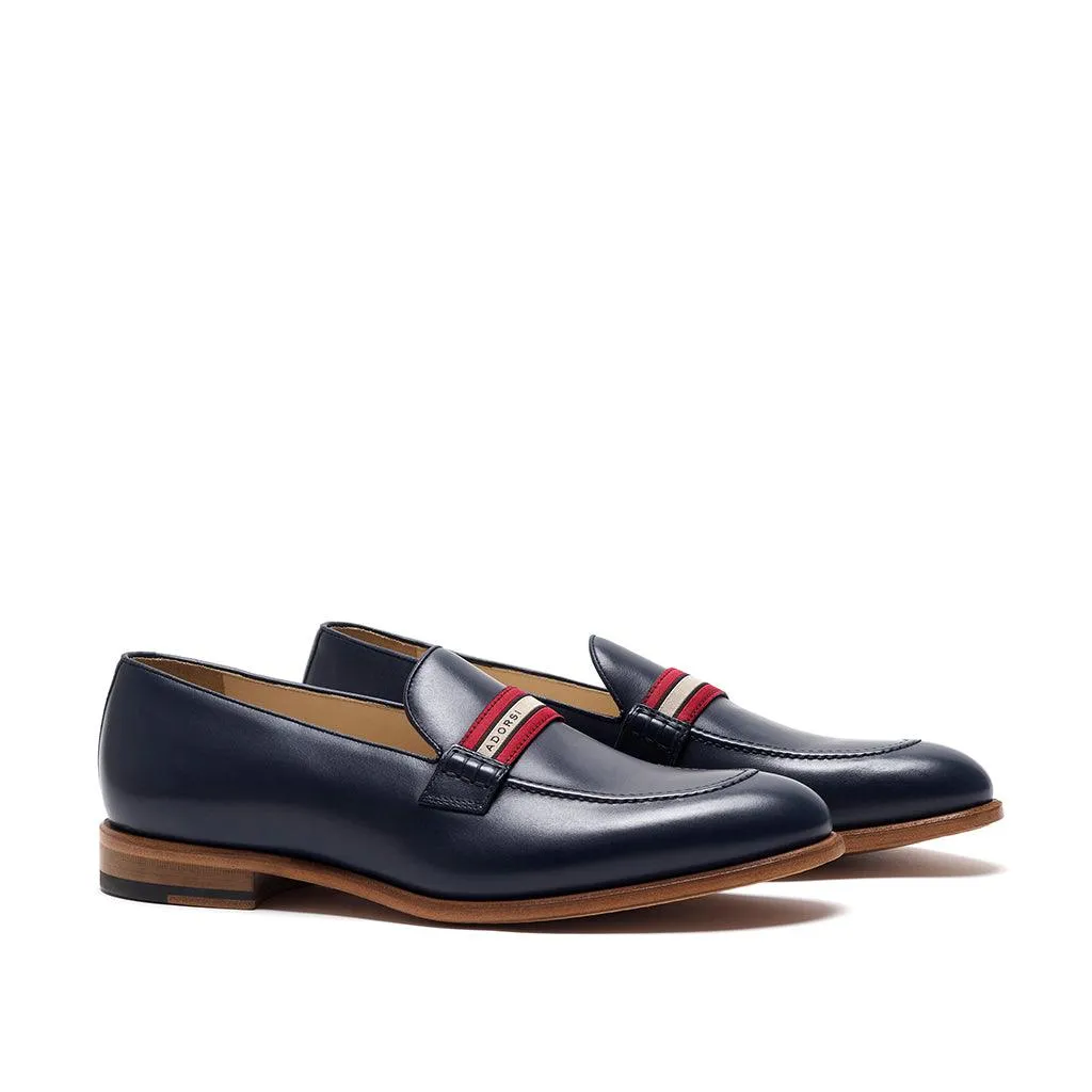Navy Calf Web Stripe Loafer Schoolgirl Loafers
