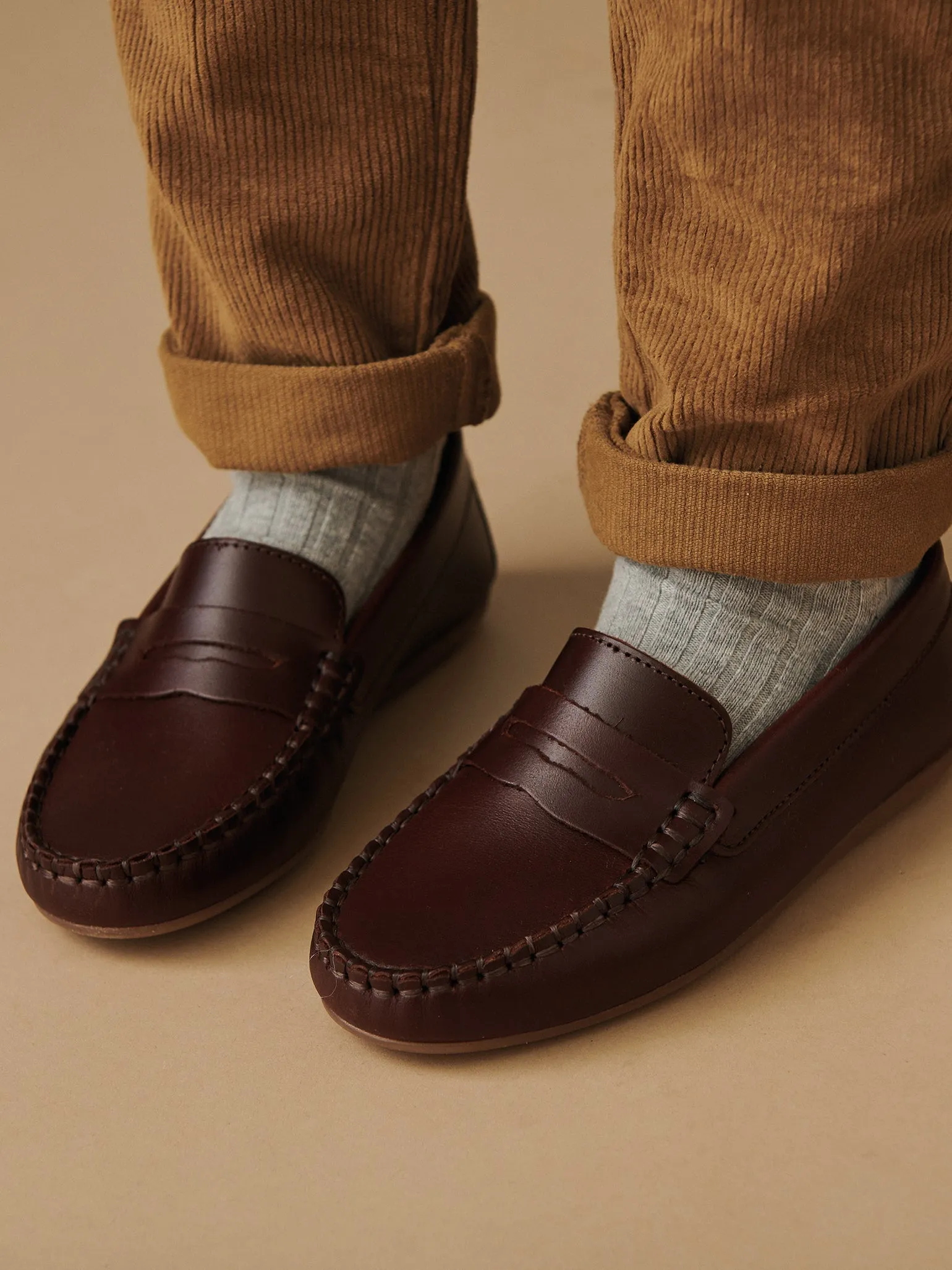 Chocolate Brown Leather Boy Loafer Shoes Maison Loafers