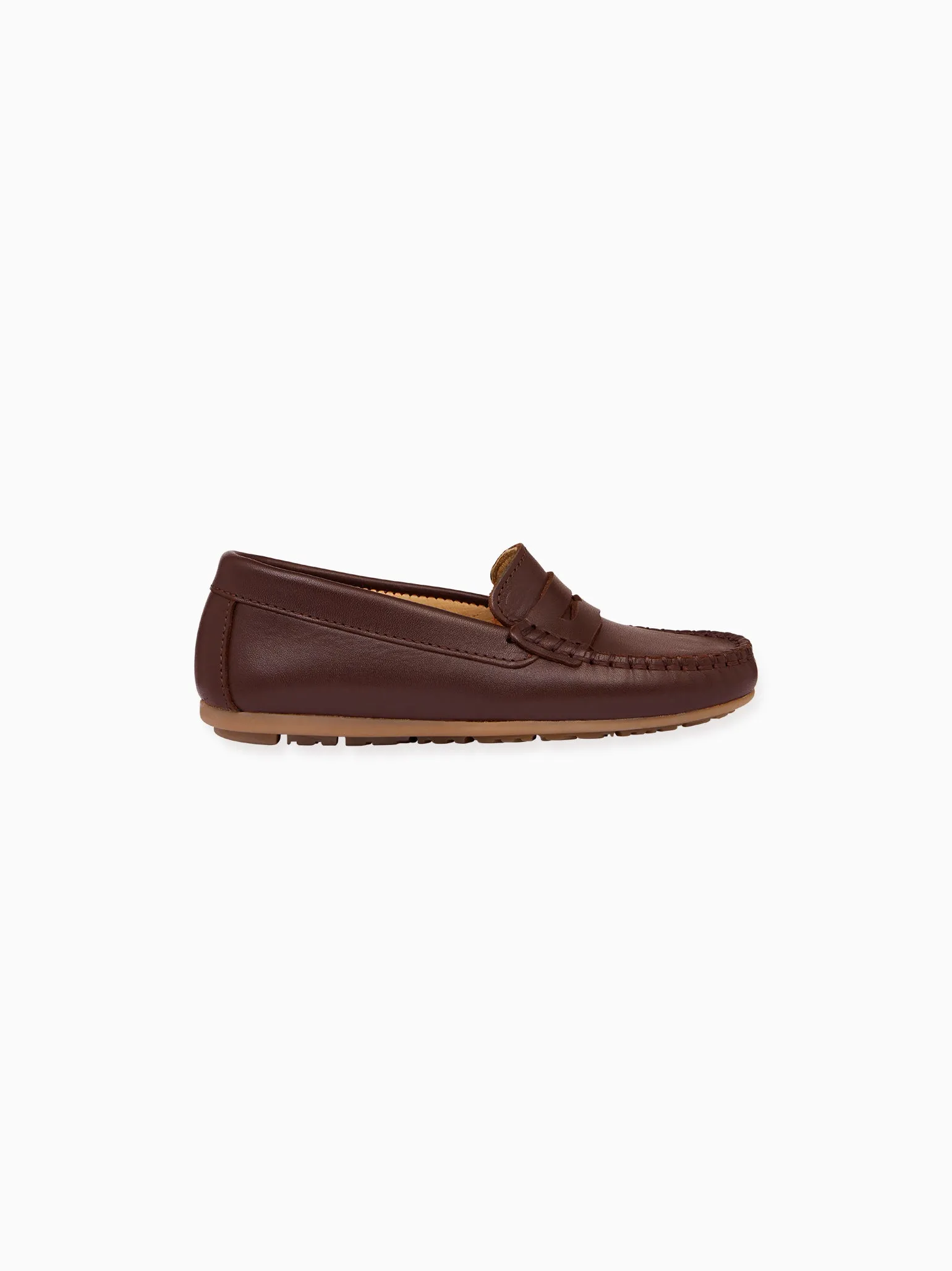 Chocolate Brown Leather Boy Loafer Shoes Thin White Socks For Loafers