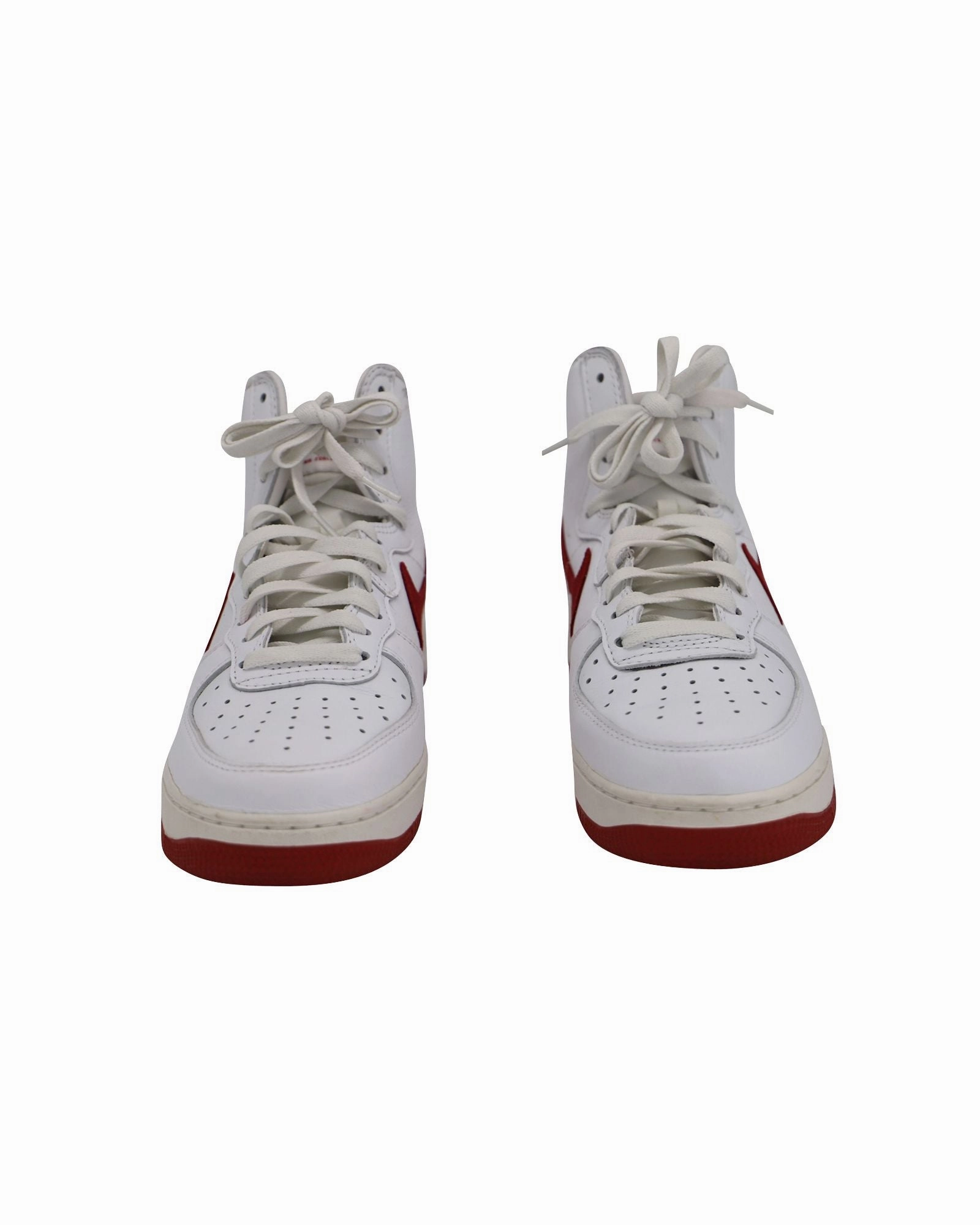 Nike Air Force 1 High 'Nai Ke' Sneakers in White Red Leather Friday Deals Sneakers