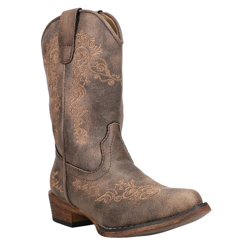 Riley Scroll Snip Toe Cowboy Boots (Little Kid) Custom Cowboy Boots