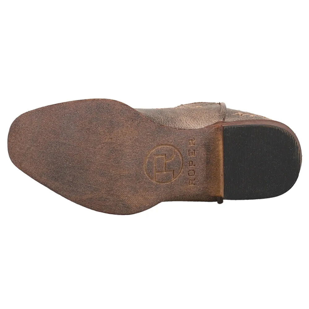 Riley Scroll Snip Toe Cowboy Boots (Little Kid) No Heel Combat Boots