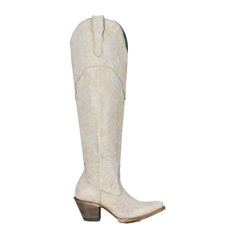 Corral Ladies Over The Knee Distressed White Round Toe Boots A4311 Moto Tall Boots