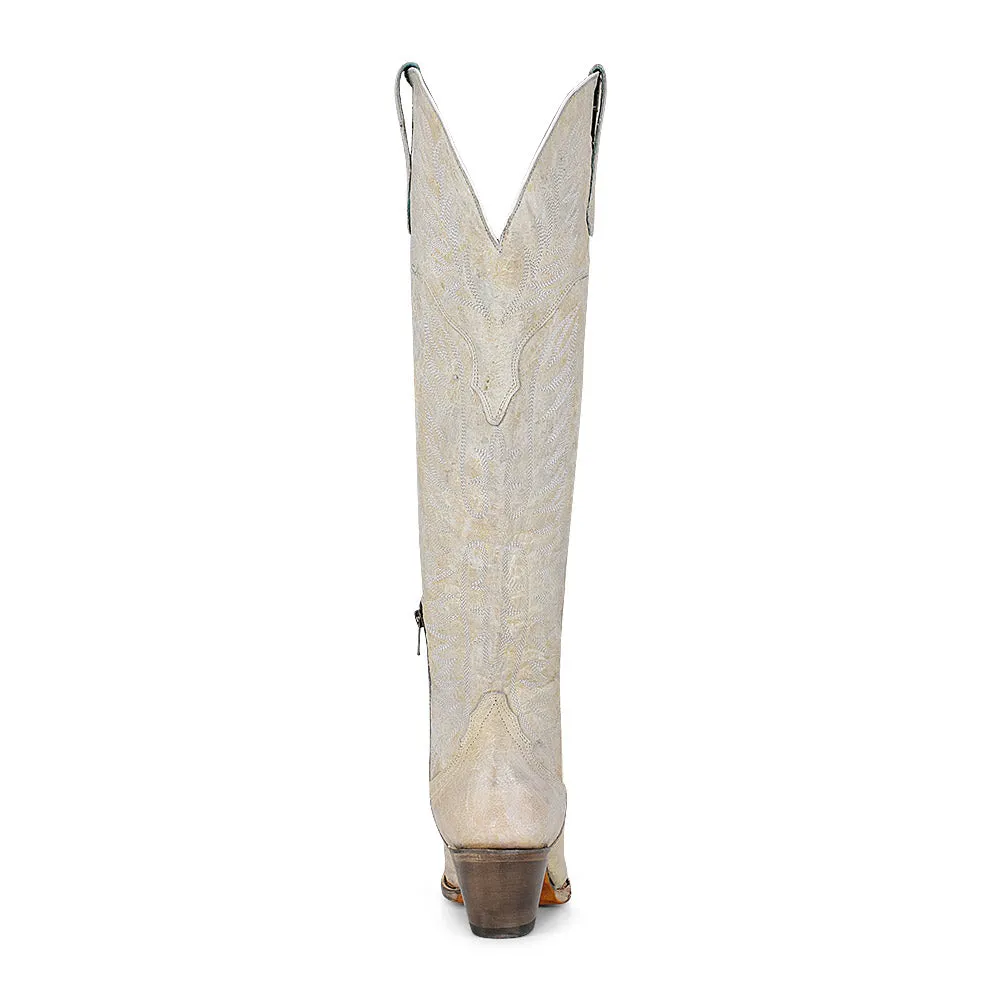 Western Zipper Boots Corral Ladies Over The Knee Distressed White Round Toe Boots A4311