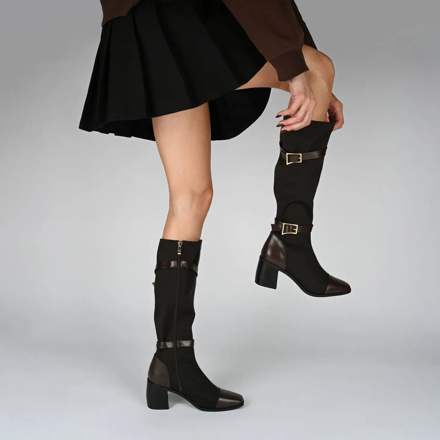 Brown Cowgirl Boots GAIBREE KNEE-HIGH BOOTS IN STRETCHY FABRIC