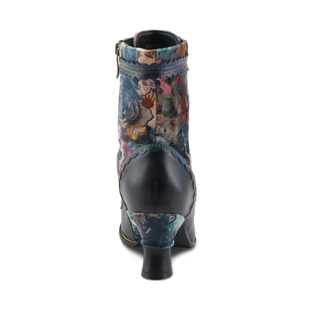 L'artiste By Spring Step Bewitch-Prit Navy Multi Leather Bootie (Women's) Boots Heeled