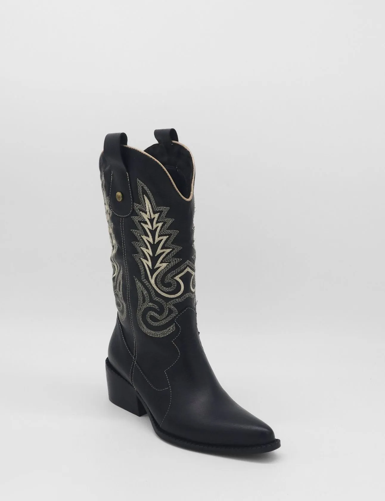 Suede Knee High Boots Low Heel Loyal western cowboy boots in black leather women's shoes