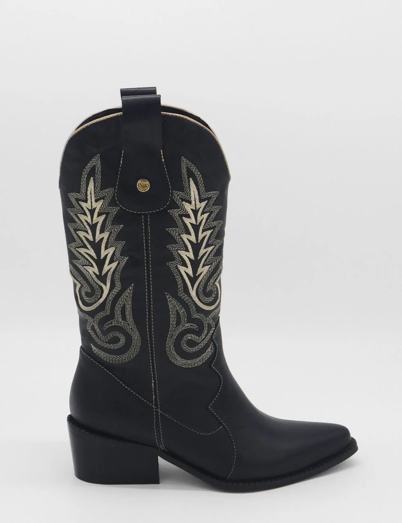 Loyal western cowboy boots in black leather women's shoes Floral Boots