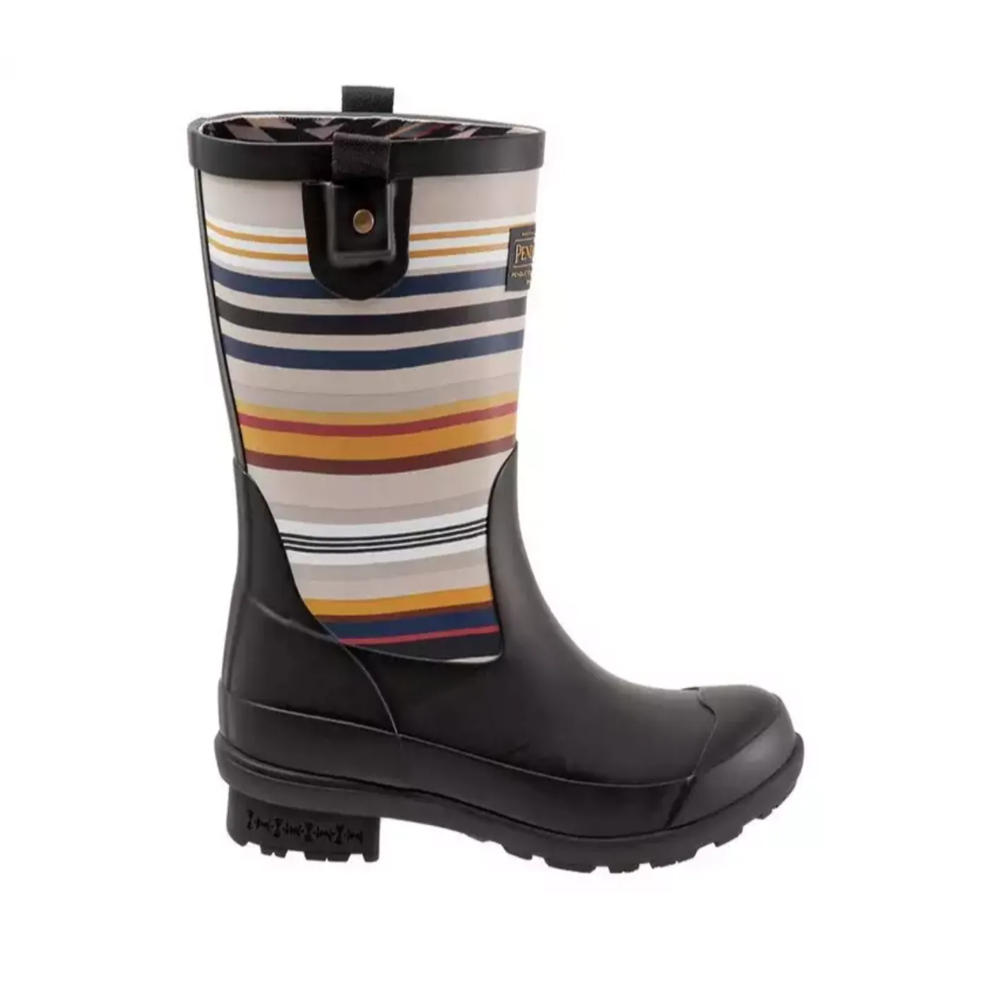 Pendleton Ladies Bridger Stripe Black Mid Rain Boots PW2280-001 Outfit White Boots
