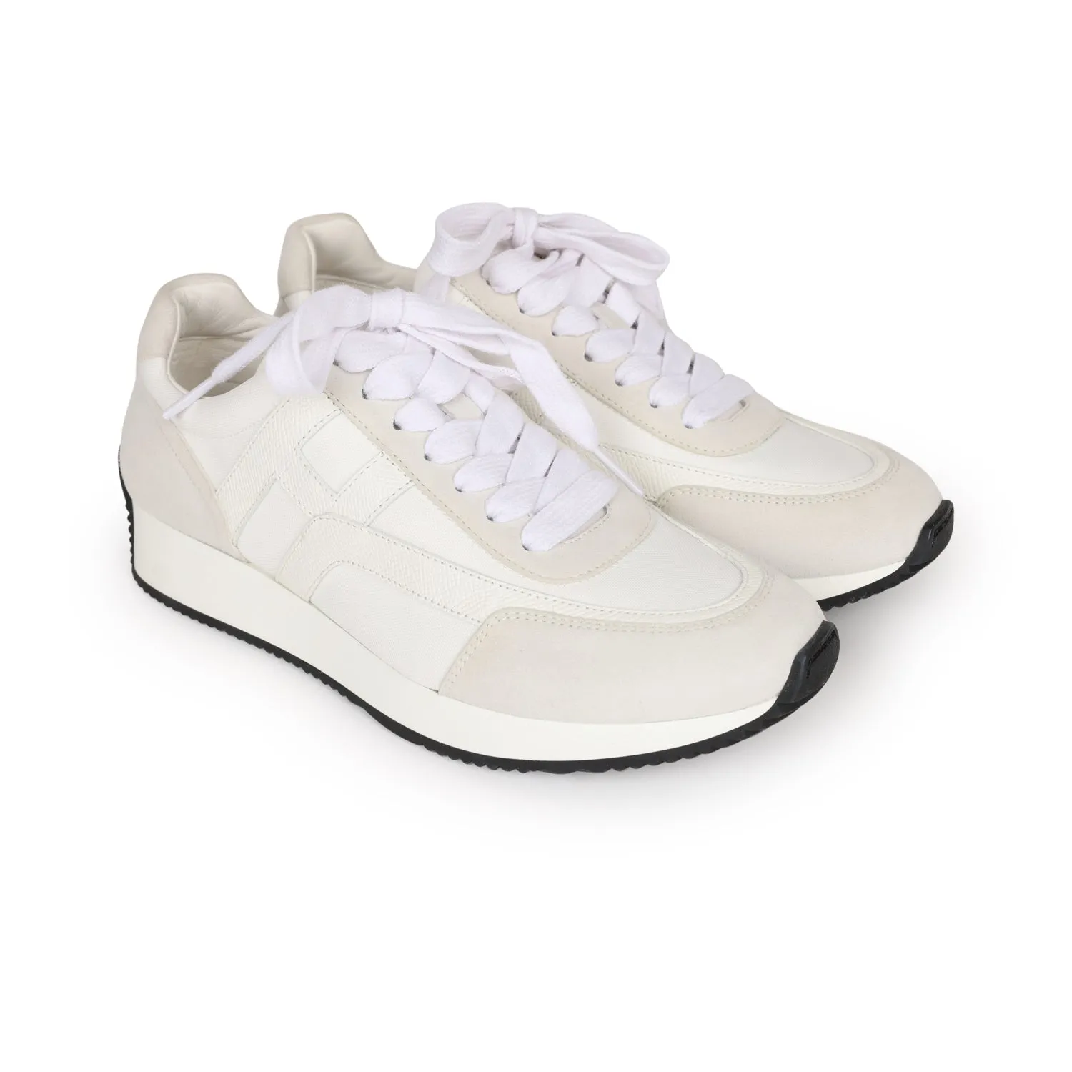 On Cloud Tennis Shoe Hermes Boomerang Sneakers White/Gris Perle Epsom/Suede/Canvas 38