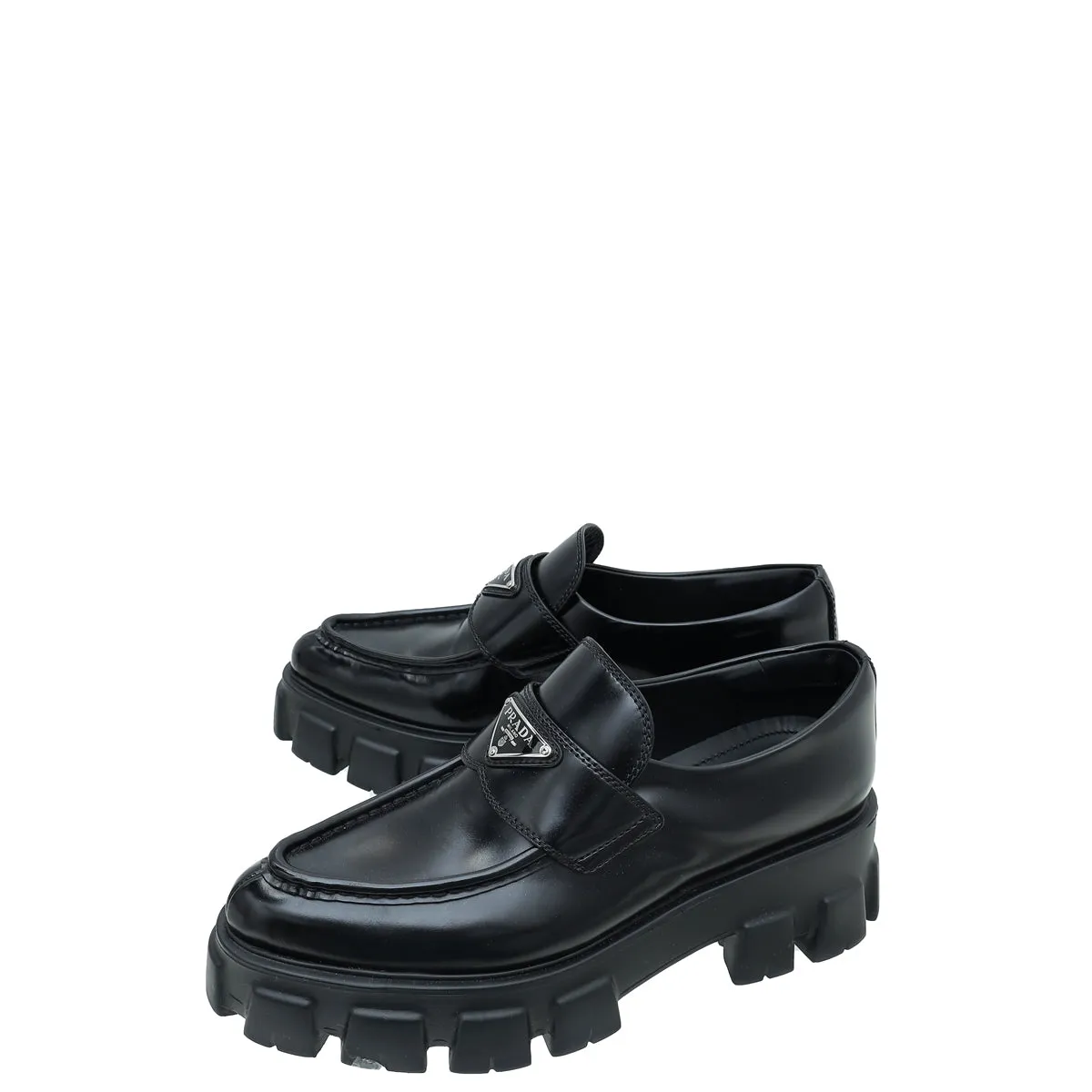 Prada Black Brushed Monolith Pointy Loafers 38.5 Mk Shoes Loafers